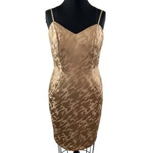 VINTAGE d'ore By Della Roufogali Gold Print Princess Seam Silk Mini Dress Size 6
